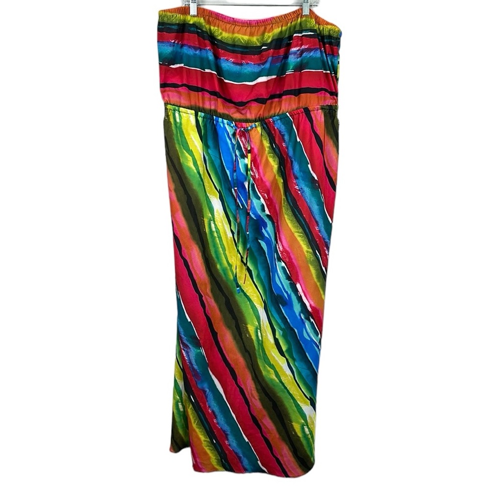 Lane Bryant Multi Color Rainbow Strapless Drawstring Maxi Dress Size 26 28